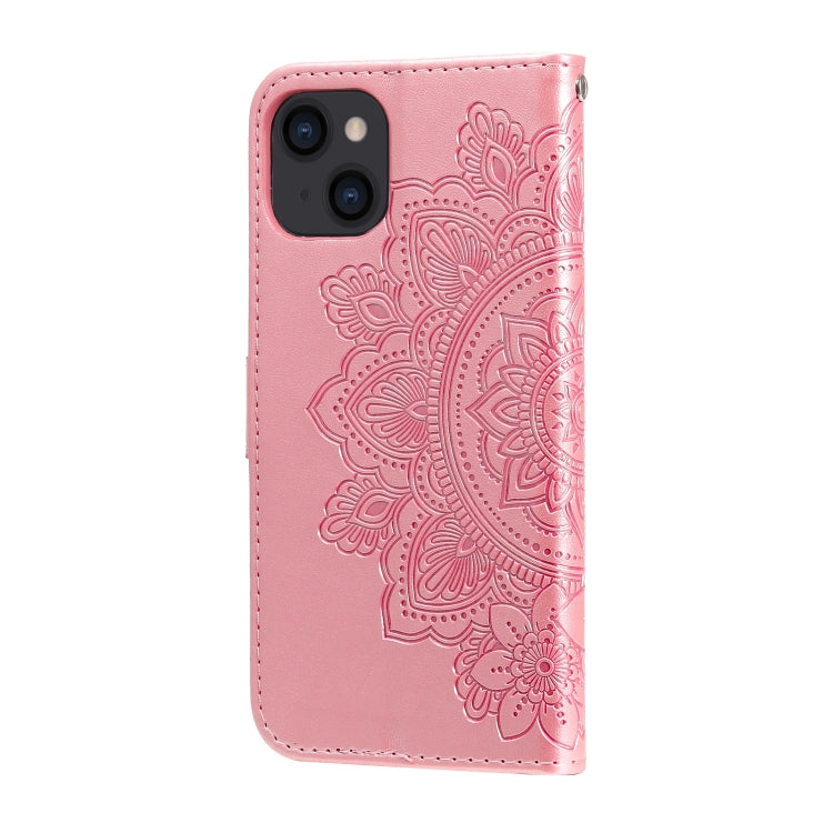 For iPhone 14 7-petal Flowers Embossing Leather Case