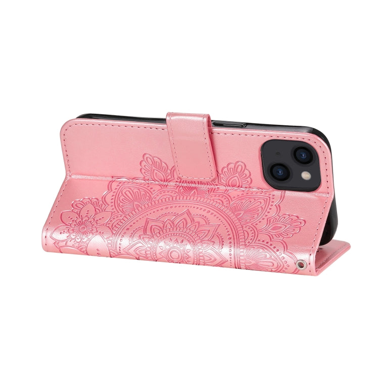 For iPhone 14 7-petal Flowers Embossing Leather Case