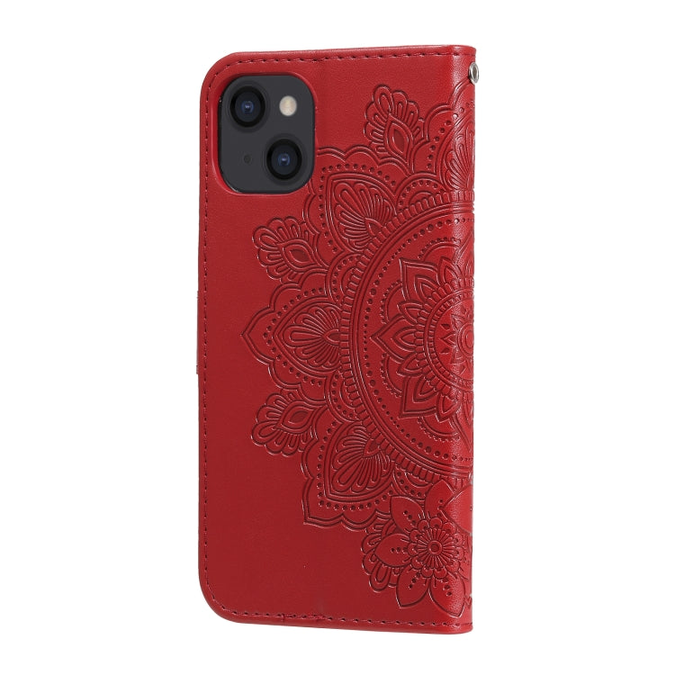 For iPhone 14 7-petal Flowers Embossing Leather Case