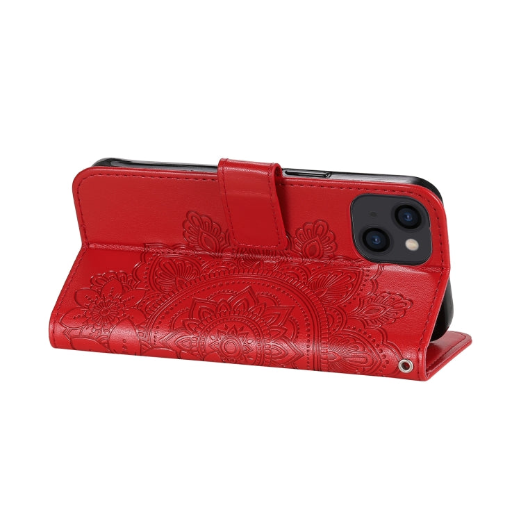 For iPhone 14 7-petal Flowers Embossing Leather Case