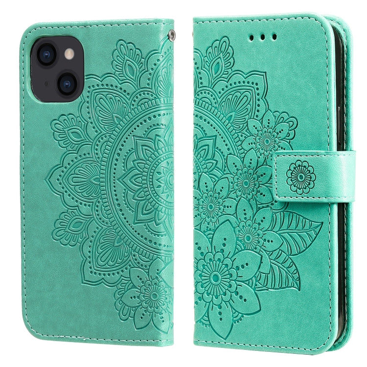 For iPhone 14 7-petal Flowers Embossing Leather Case
