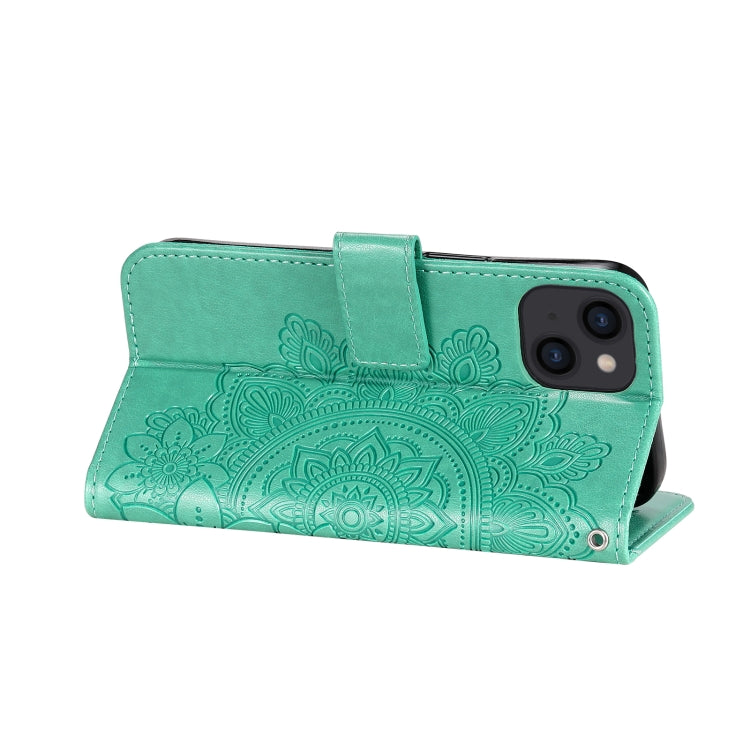 For iPhone 14 7-petal Flowers Embossing Leather Case
