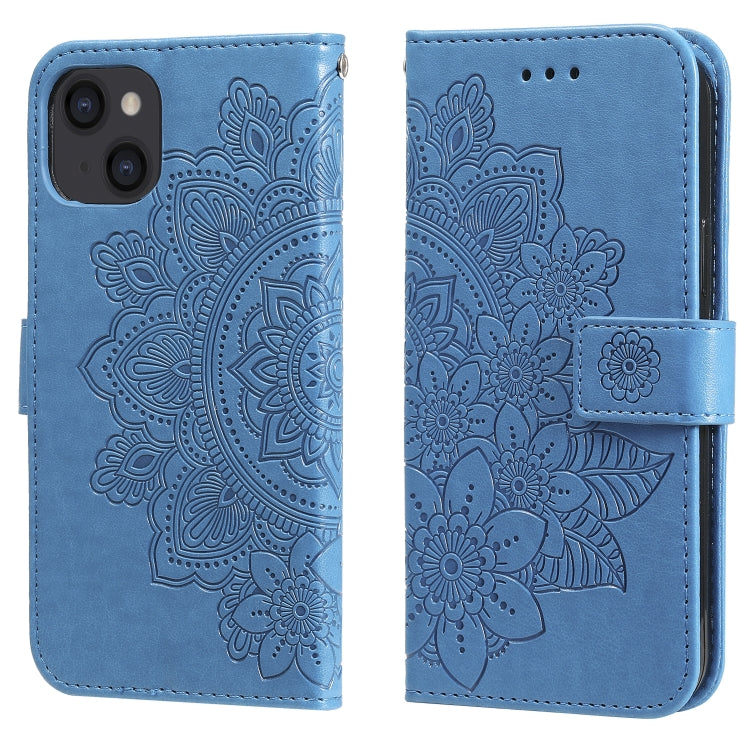 For iPhone 14 7-petal Flowers Embossing Leather Case