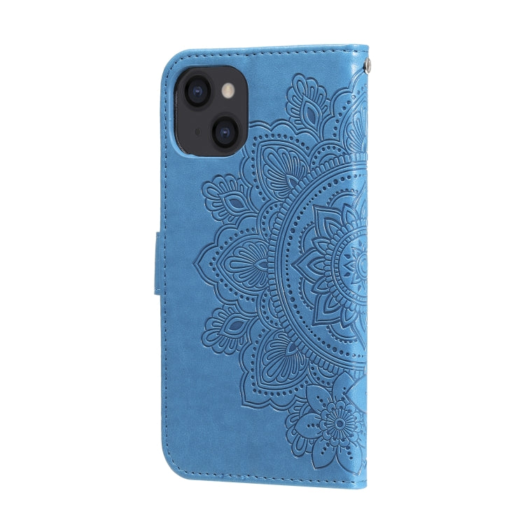 For iPhone 14 7-petal Flowers Embossing Leather Case