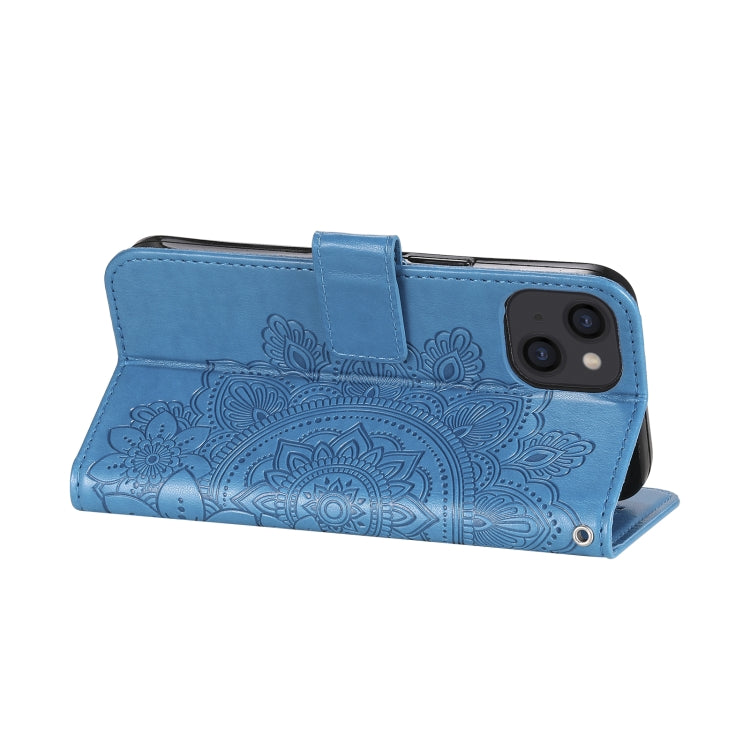 For iPhone 14 7-petal Flowers Embossing Leather Case