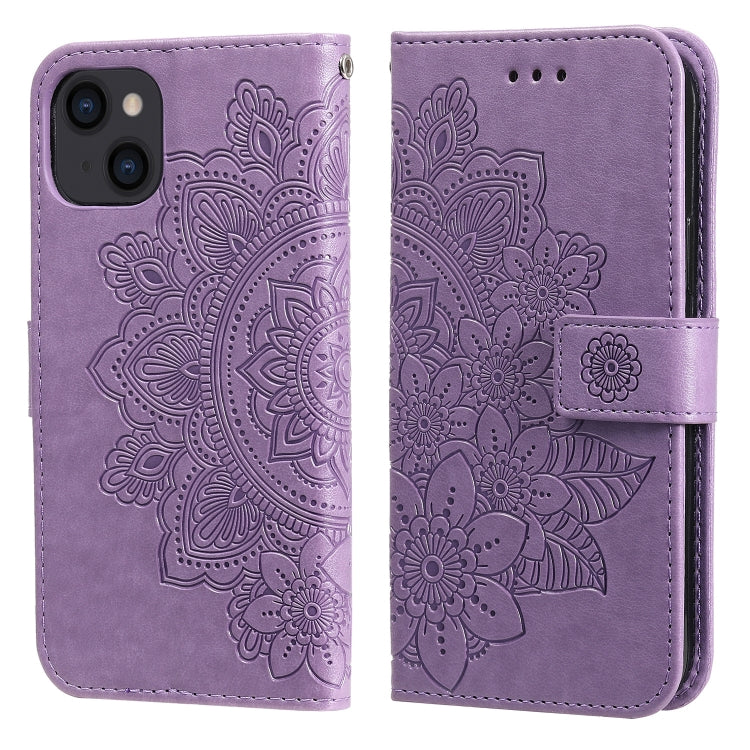 For iPhone 14 7-petal Flowers Embossing Leather Case