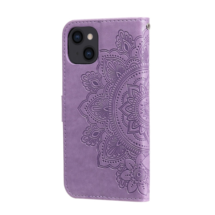 For iPhone 14 7-petal Flowers Embossing Leather Case