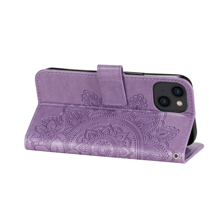 For iPhone 14 7-petal Flowers Embossing Leather Case