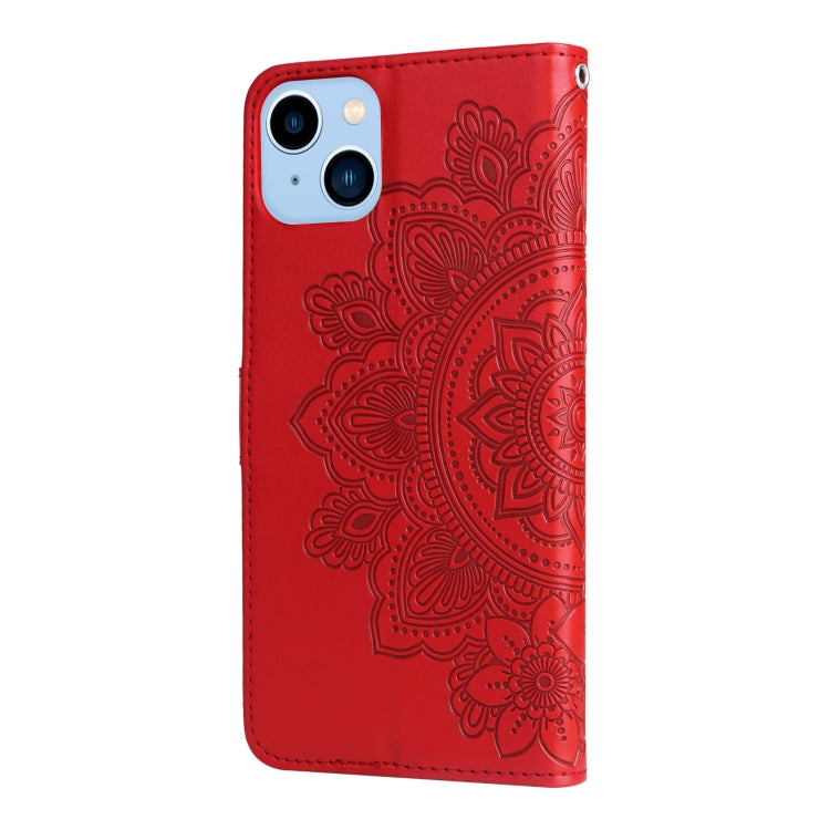For iPhone 14 Plus 7-petal Flowers Embossing Leather Case