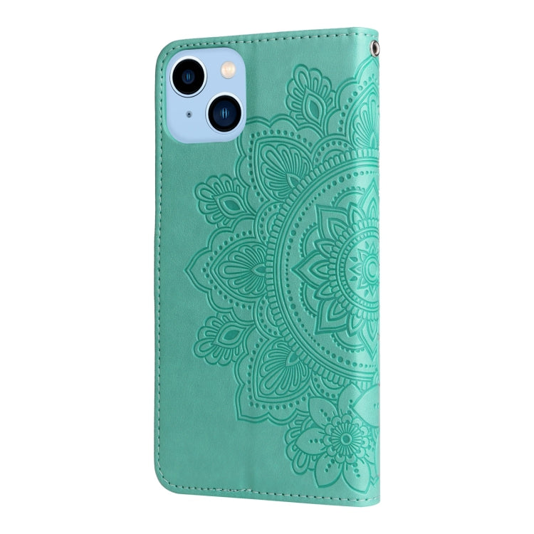 For iPhone 14 Plus 7-petal Flowers Embossing Leather Case