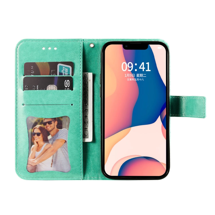 For iPhone 14 Plus 7-petal Flowers Embossing Leather Case