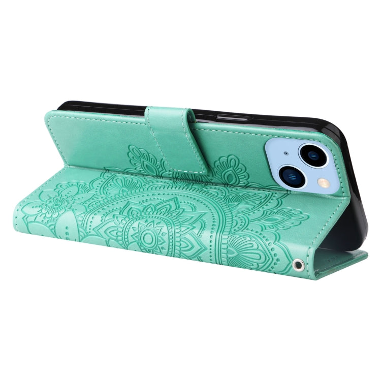 For iPhone 14 Plus 7-petal Flowers Embossing Leather Case