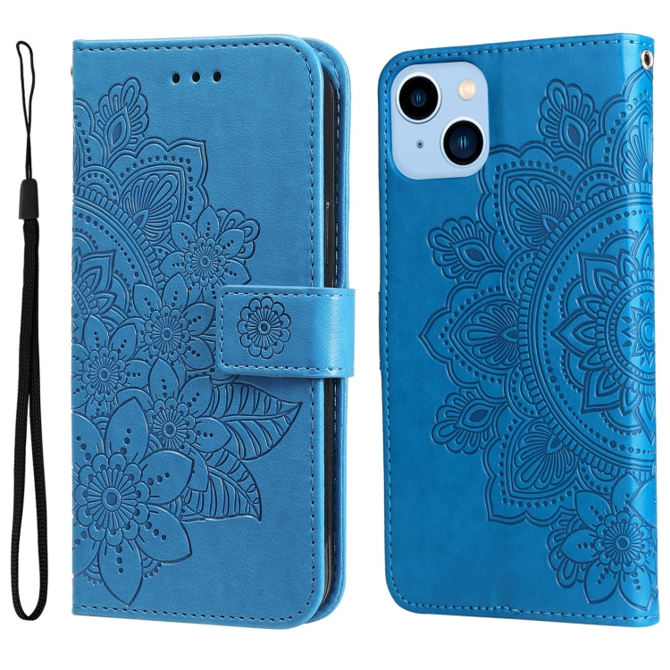 For iPhone 14 Plus 7-petal Flowers Embossing Leather Case