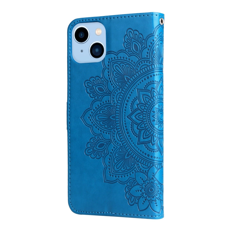 For iPhone 14 Plus 7-petal Flowers Embossing Leather Case
