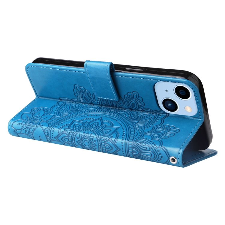 For iPhone 14 Plus 7-petal Flowers Embossing Leather Case
