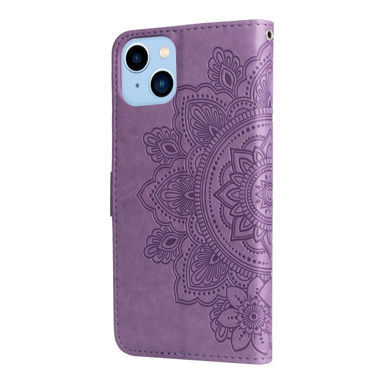 For iPhone 14 Plus 7-petal Flowers Embossing Leather Case