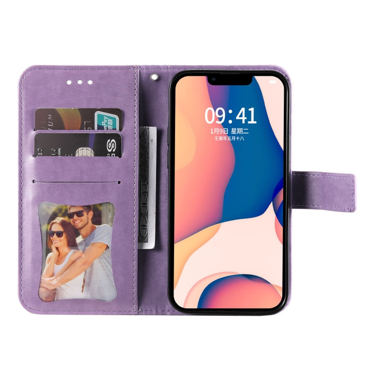 For iPhone 14 Plus 7-petal Flowers Embossing Leather Case