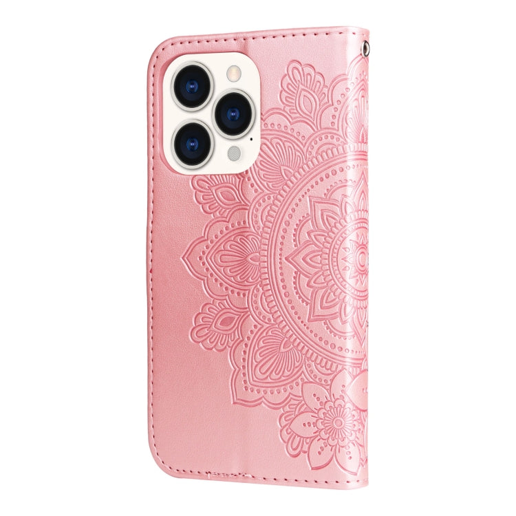 For iPhone 14 Pro 7-petal Flowers Embossing Leather Case