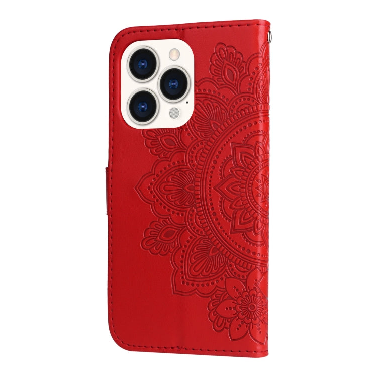 For iPhone 14 Pro 7-petal Flowers Embossing Leather Case