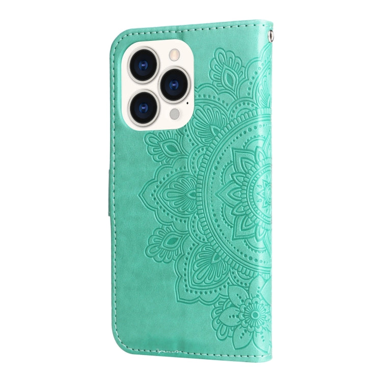 For iPhone 14 Pro 7-petal Flowers Embossing Leather Case
