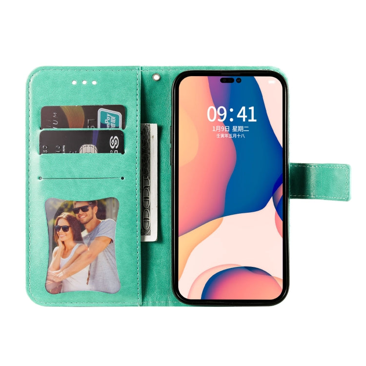 For iPhone 14 Pro 7-petal Flowers Embossing Leather Case