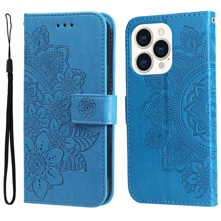 For iPhone 14 Pro 7-petal Flowers Embossing Leather Case