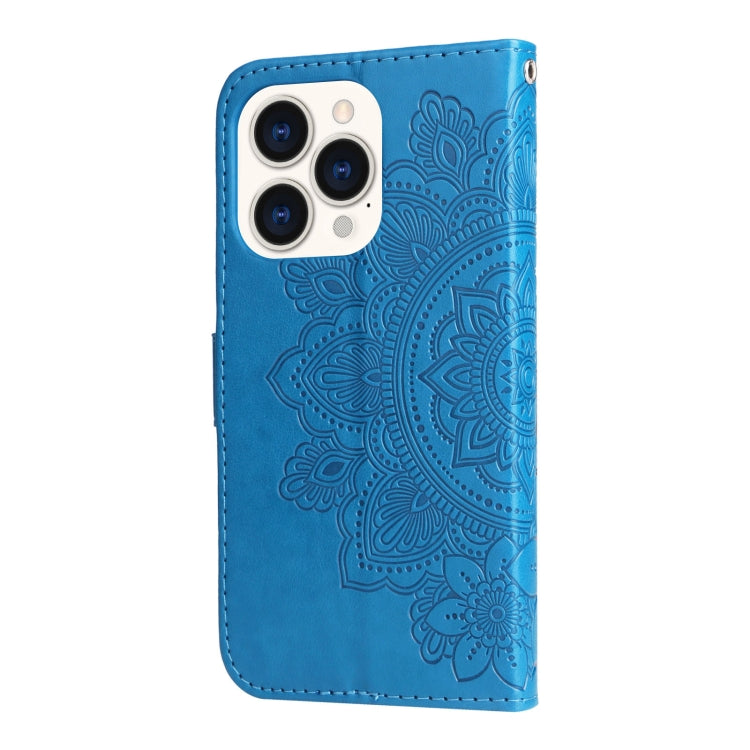 For iPhone 14 Pro 7-petal Flowers Embossing Leather Case