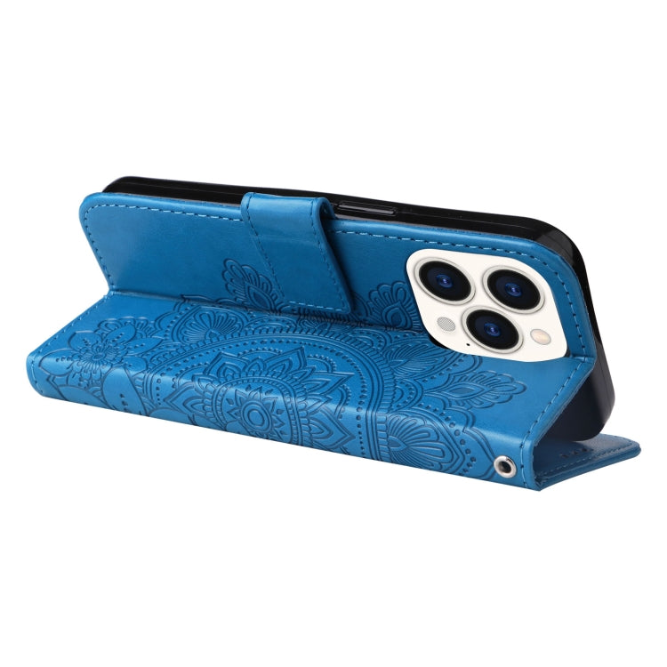 For iPhone 14 Pro 7-petal Flowers Embossing Leather Case