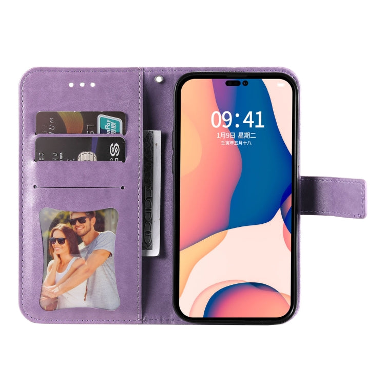 For iPhone 14 Pro 7-petal Flowers Embossing Leather Case