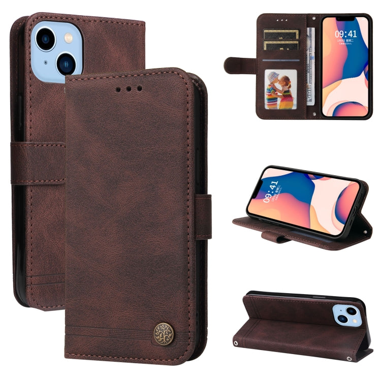 For iPhone 14 Plus Skin Feel Life Tree Leather Case
