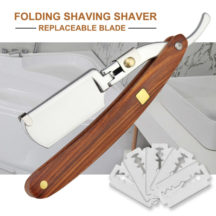 H-26 Men Wooden Handle Replaceable Blade Manual Folding Shaving Razor(Long Axe Knife Holder)