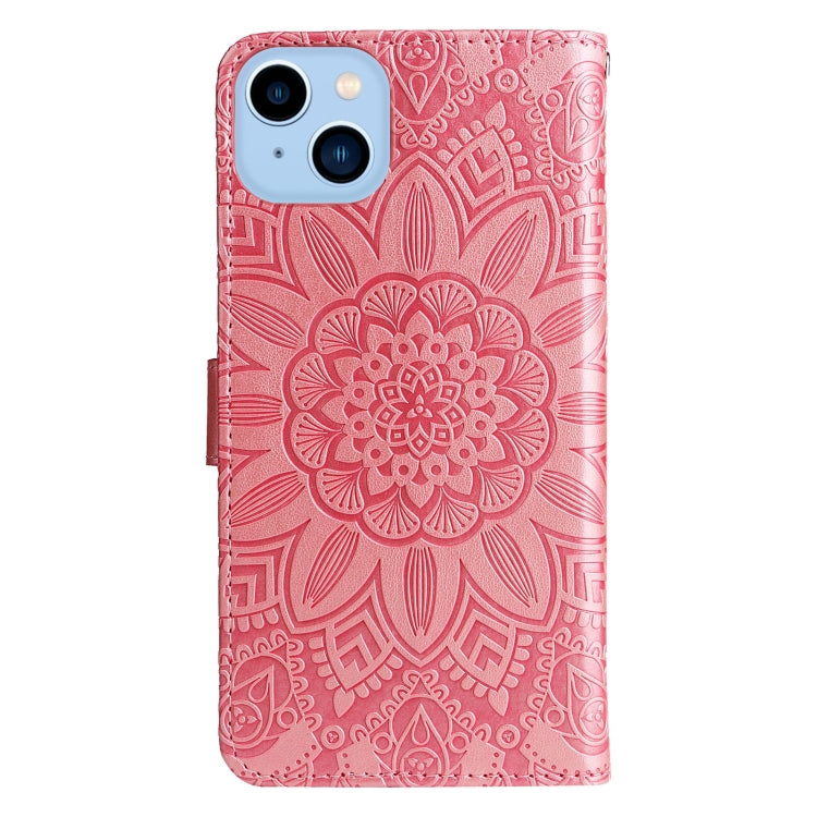 For iPhone 14 Plus Embossed Sunflower Leather Phone Case