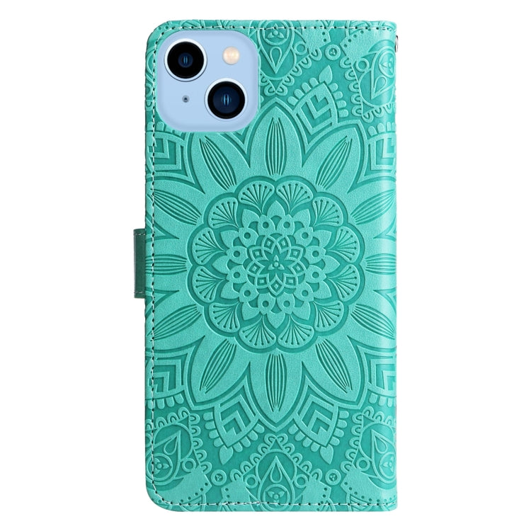 For iPhone 14 Plus Embossed Sunflower Leather Phone Case