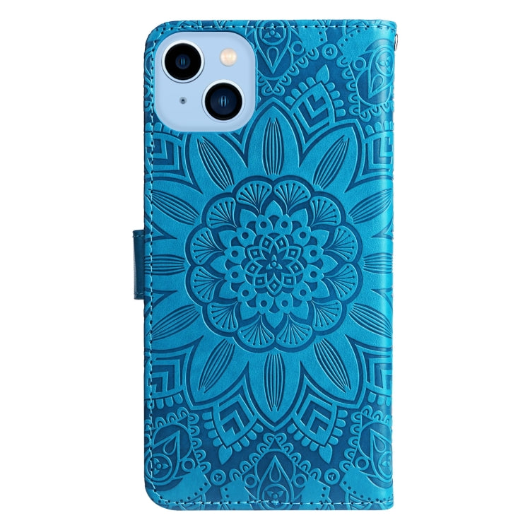 For iPhone 14 Plus Embossed Sunflower Leather Phone Case