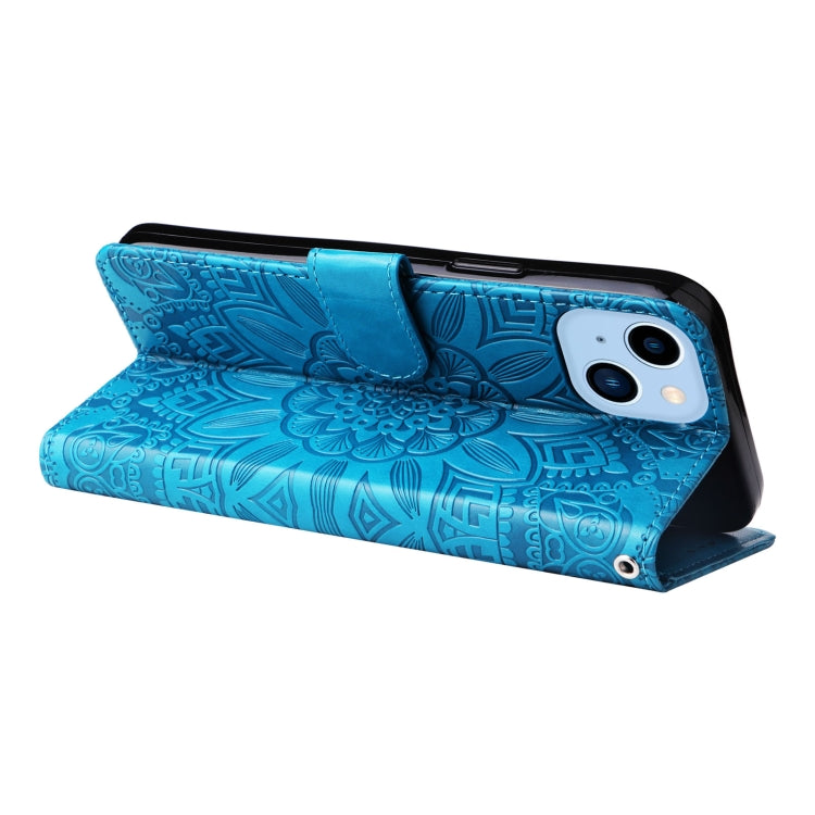 For iPhone 14 Plus Embossed Sunflower Leather Phone Case