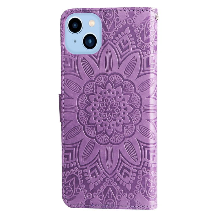 For iPhone 14 Plus Embossed Sunflower Leather Phone Case