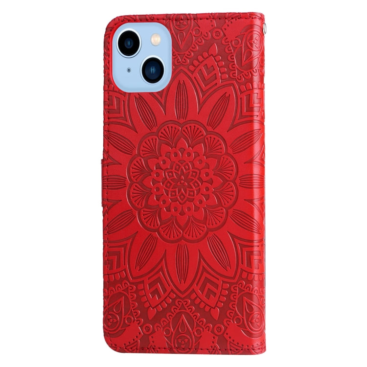 For iPhone 14 Plus Embossed Sunflower Leather Phone Case