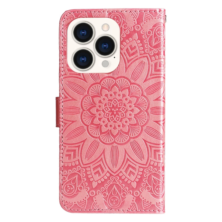 For iPhone 14 Pro Embossed Sunflower Leather Phone Case