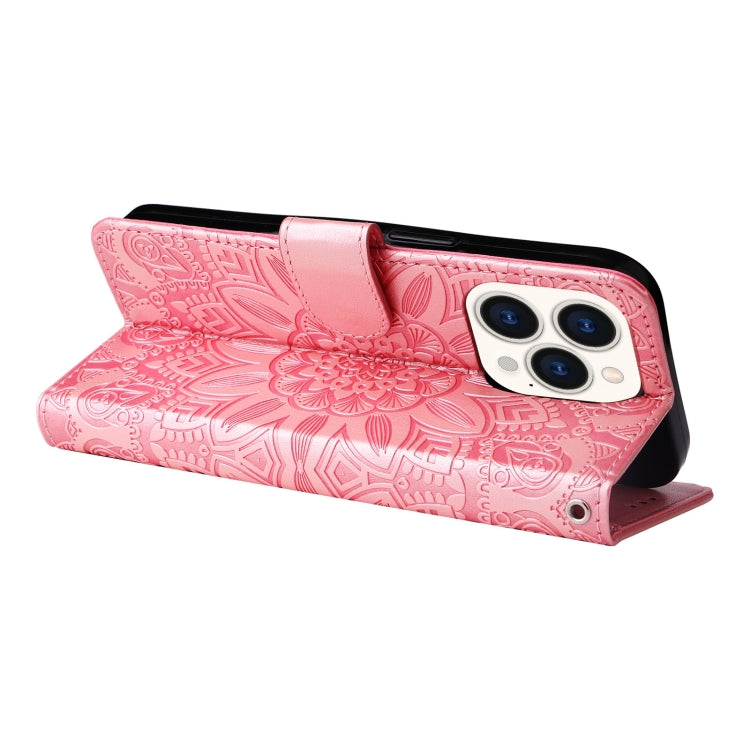 For iPhone 14 Pro Embossed Sunflower Leather Phone Case