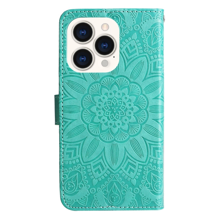 For iPhone 14 Pro Embossed Sunflower Leather Phone Case