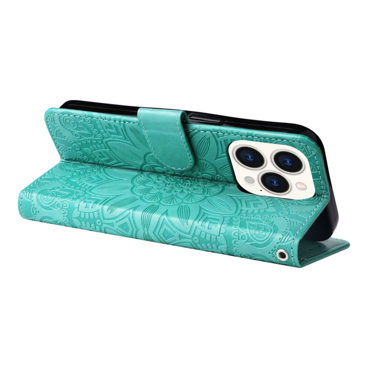 For iPhone 14 Pro Embossed Sunflower Leather Phone Case