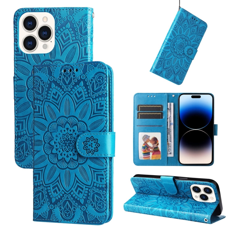 For iPhone 14 Pro Embossed Sunflower Leather Phone Case