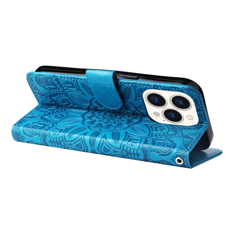 For iPhone 14 Pro Embossed Sunflower Leather Phone Case