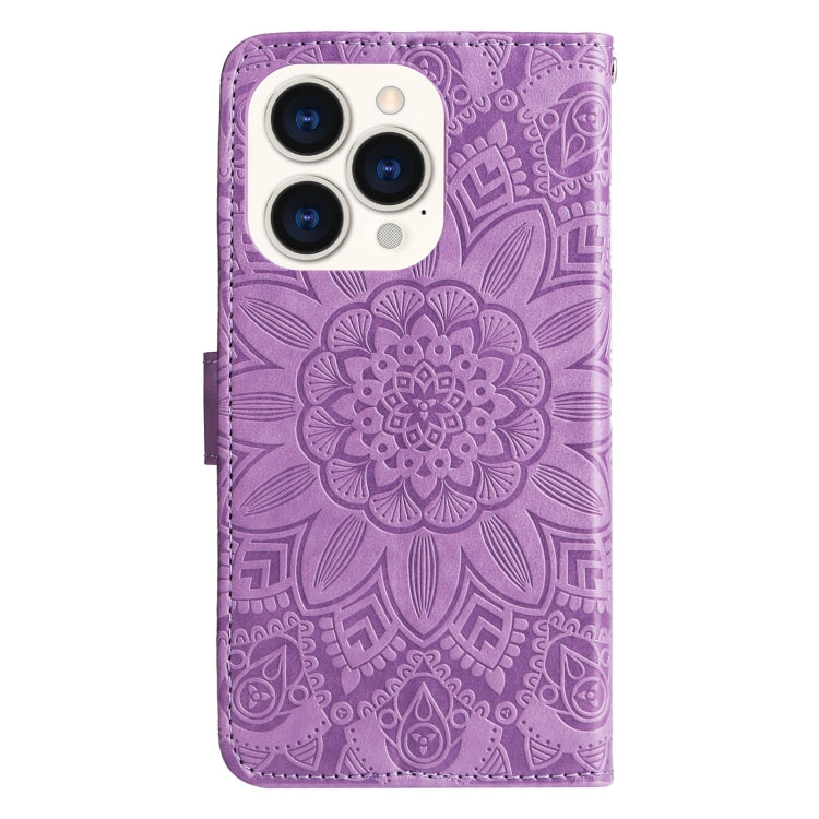 For iPhone 14 Pro Embossed Sunflower Leather Phone Case