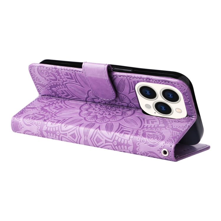 For iPhone 14 Pro Embossed Sunflower Leather Phone Case