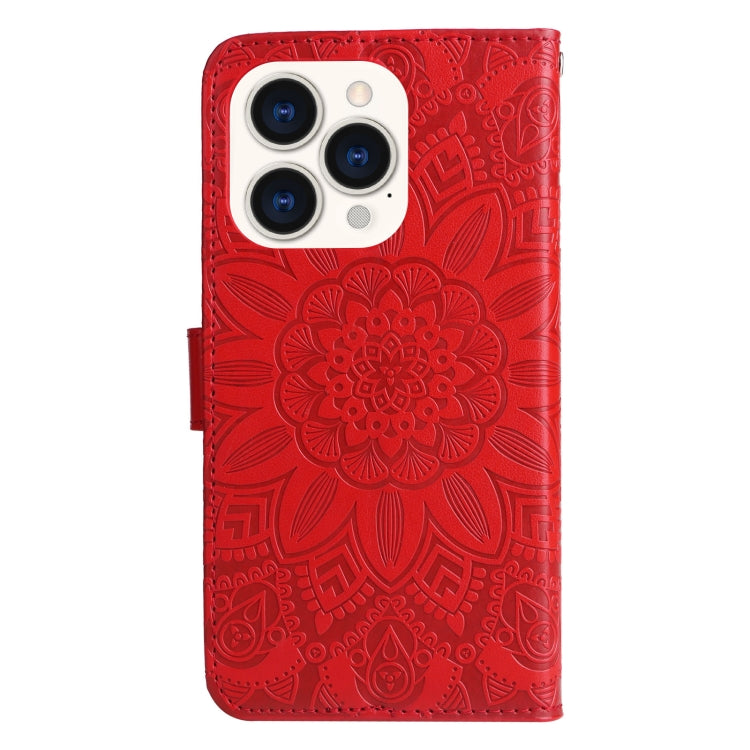 For iPhone 14 Pro Embossed Sunflower Leather Phone Case