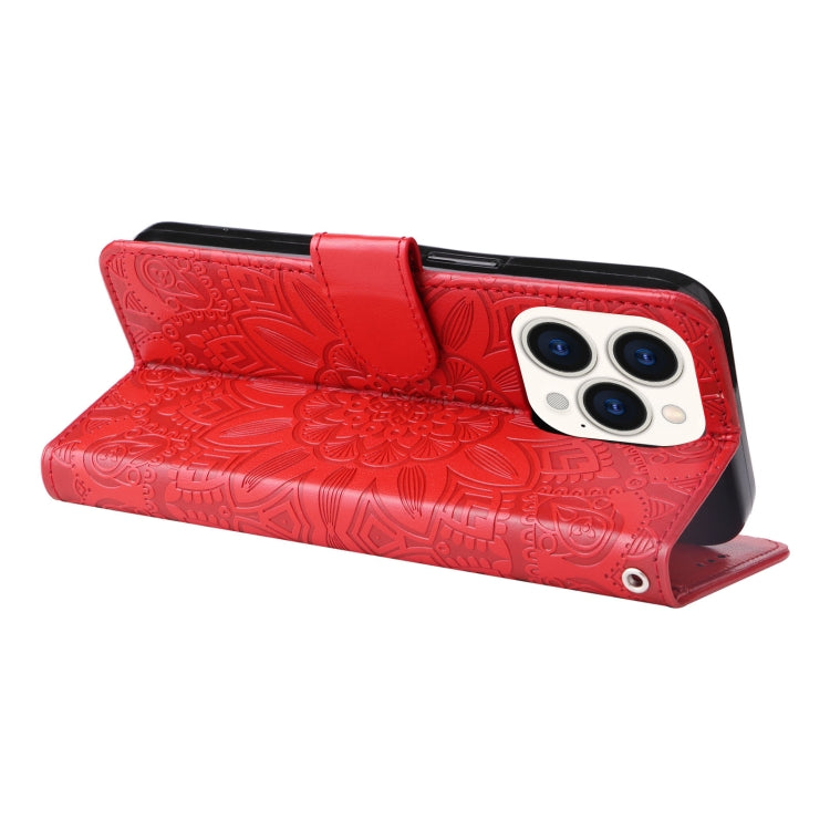 For iPhone 14 Pro Embossed Sunflower Leather Phone Case