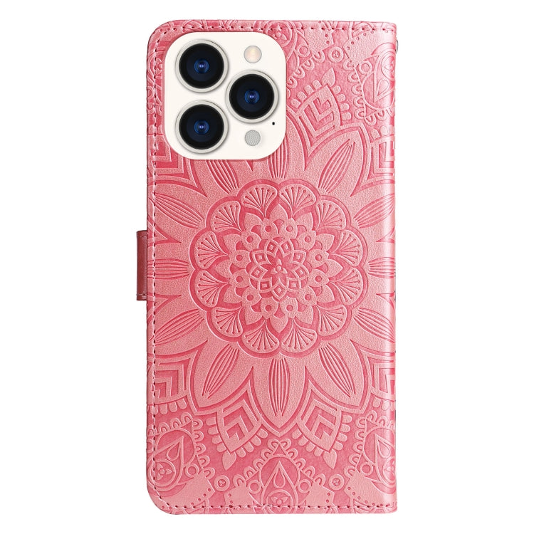 For iPhone 14 Pro Max Embossed Sunflower Leather Phone Case