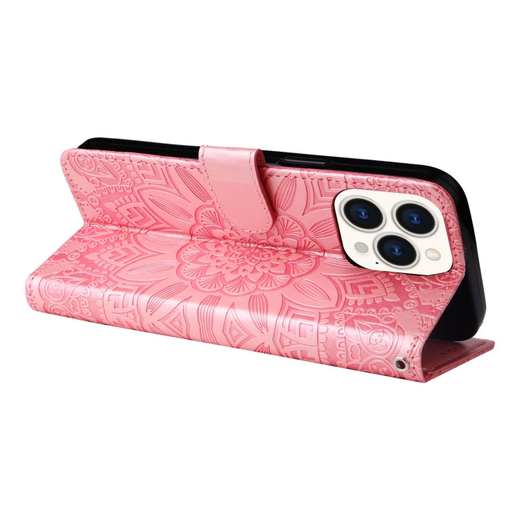 For iPhone 14 Pro Max Embossed Sunflower Leather Phone Case