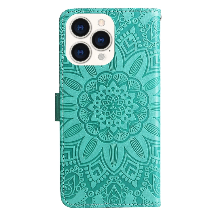 For iPhone 14 Pro Max Embossed Sunflower Leather Phone Case